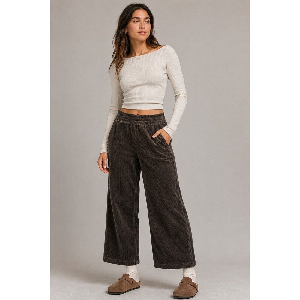 Lululemon Scuba Hi-Rise Wide-Leg Pant Pull On Velvet Cord Espresso Brown Size 2